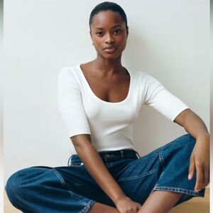 Everlane pima ribbed scoop neck white